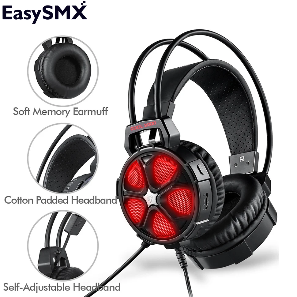 

Gaming Headset Headphones EasySMX COOL 2000 Headphone with Mic LED Casque Bass Headphone for PC PS4 Xbox One Smartphone Laptop