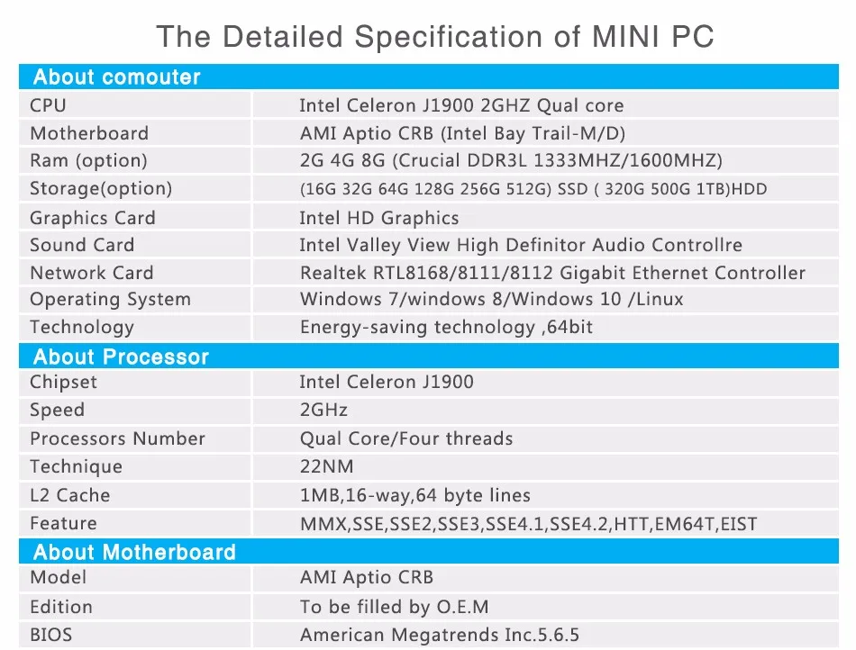 Мини ПК Windows 10 Intel Celeron 3755 J1800 J1900 Pentium 3805U Miciro компьютер 2* Gigabit Ethernet 2* RS232 4* USB промышленный ПК