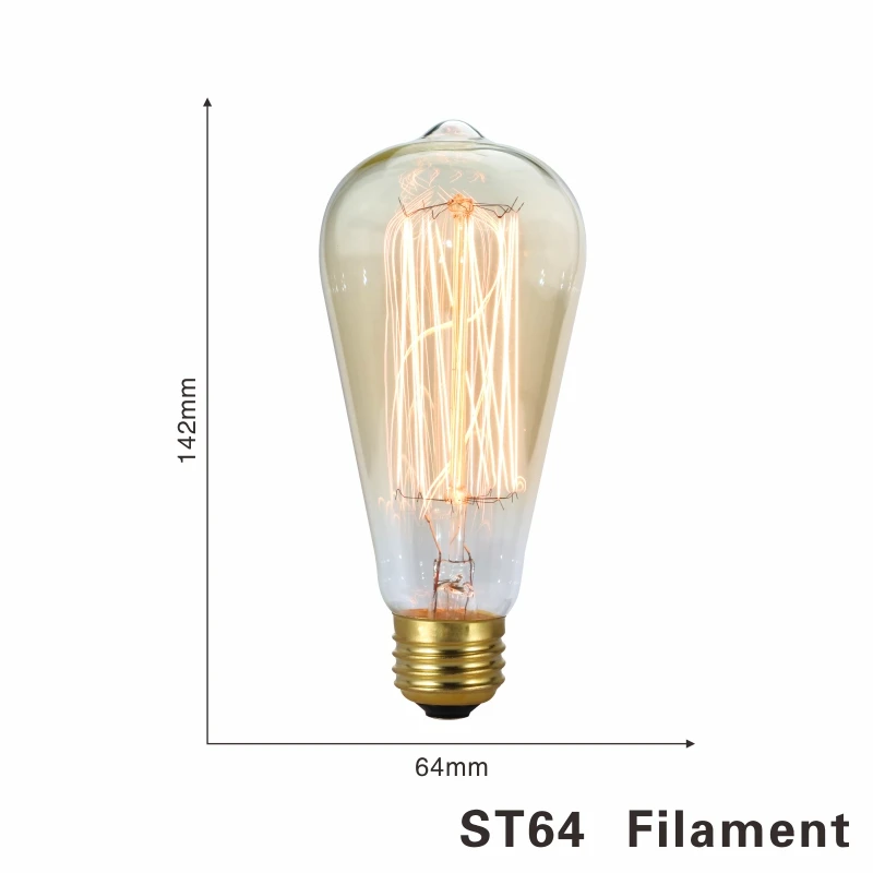 LATTUSO 220V Ретро Винтаж светодиодный спираль лампа накаливания светильник лампочка 2200K 4W 40W светодиоидная лампа с регулируемой яркостью Эдисон лампы C35 T45 A19 A60 ST64 G80 G95 G125 - Цвет: ST64 FilamentE27 40W
