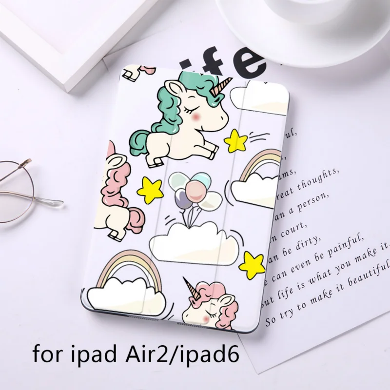 Cartoon Cute Unicorn Magnet Flip Cover For Apple iPad 9.7" Case For iPad Air 2 Mini2 PU Leather Tablet Folding Folio Case - Цвет: B200071-air2