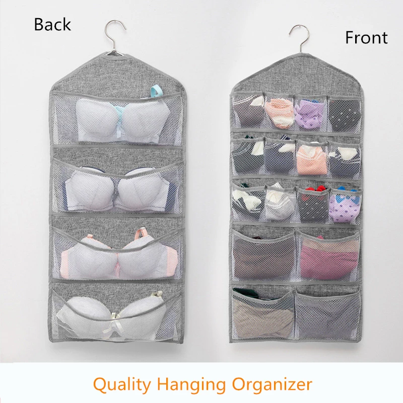 Quality Double 4+16 Cells Side Hanging Organizer 5 Colors Bra Underwear Socks Storage Bag With Hanger Home Tidy Wardrobe Storage