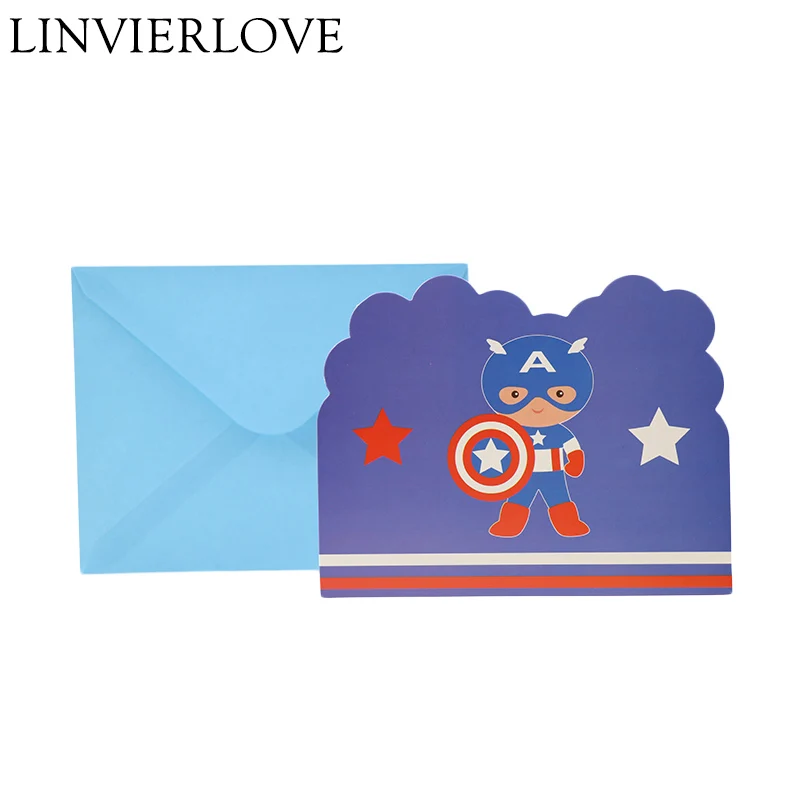 

12pcs/set Captain America Theme Party Paper Invitation Cards For Kids Birthday Decor Baby Shower Party Supplies(6cards+6envelop)