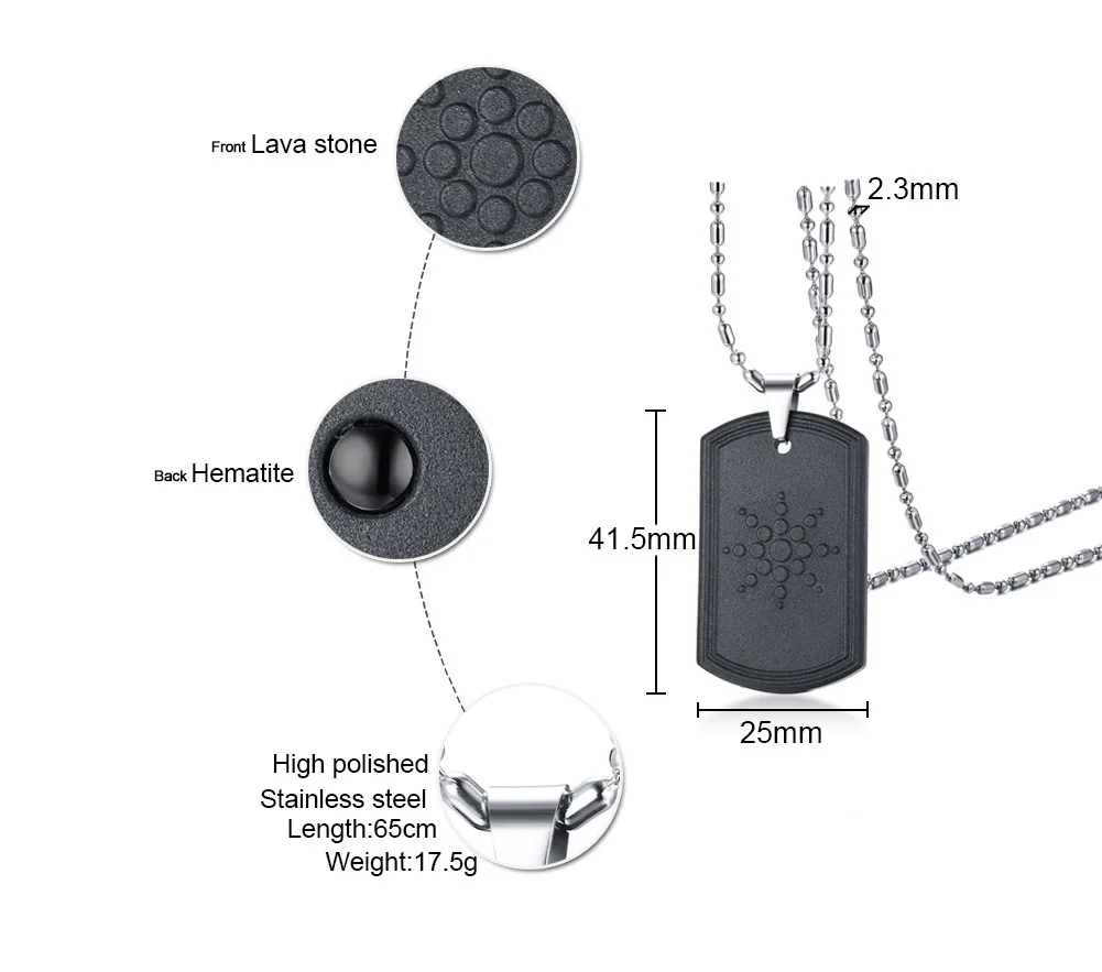 Квантовое скалярное энергетическое био-научное ожерелье с отрицательными ионами для мужчин, собачья бирка, Японская технология, ювелирные изделия из вулканической лавы