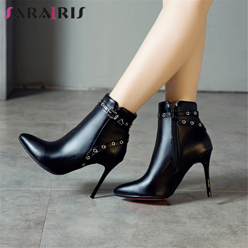 

SARAIRIS Brand New Plus Size 34-50 Ankle Boots Belt Buckle Pointed Toe Women Shoes Woman Casual Party Office High Heels Boots