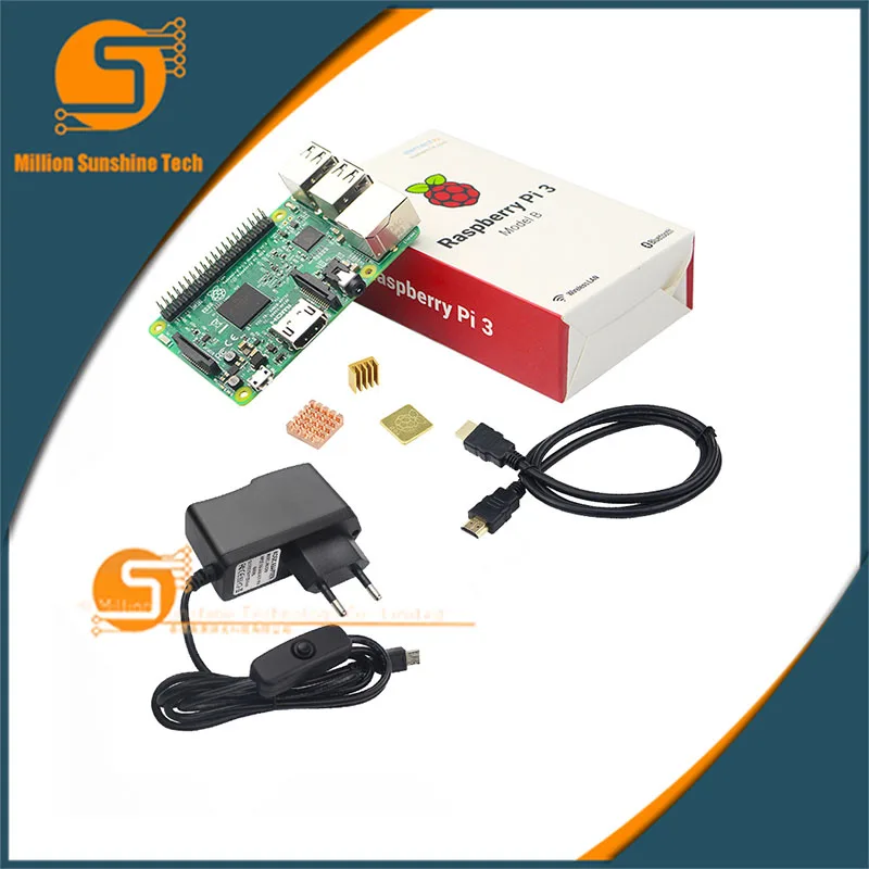 Lastest! Raspberry pi 3+ теплоотвод+ корпус ABS+ блок питания+ кабель HDMI 1,5 м для Raspberry pi 3 B
