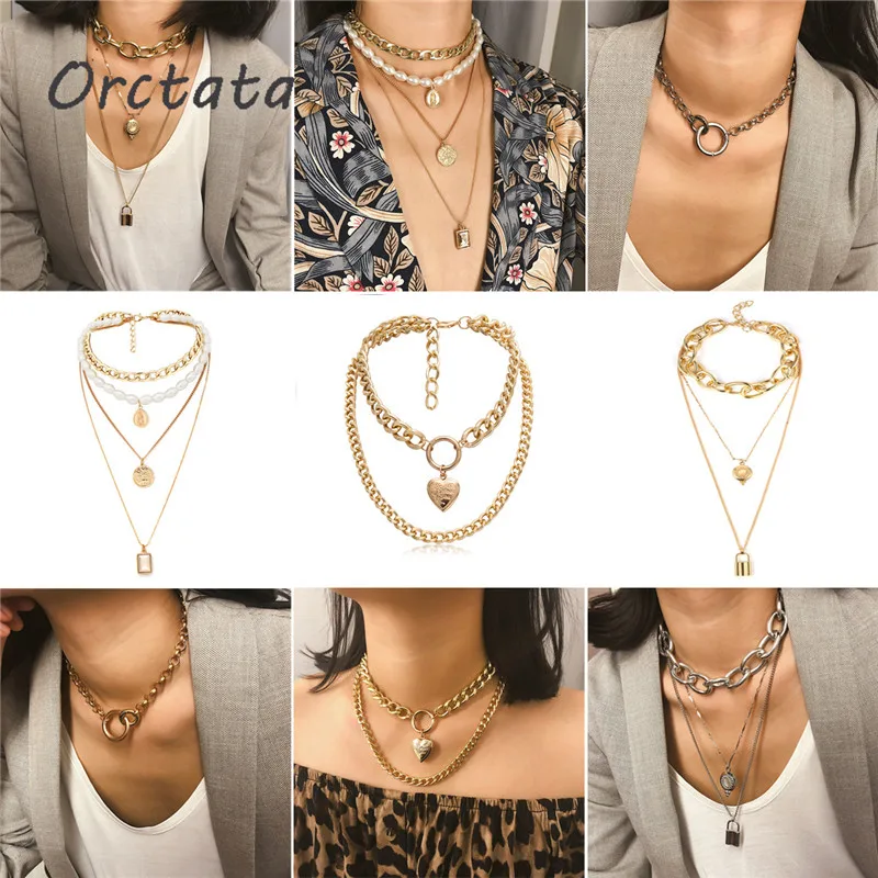 

Boho Chain Necklaces for Women Vintage Heart Shell Gold Silver Layered Long Statement Necklace Pendant Bohemian Choker Jewelry