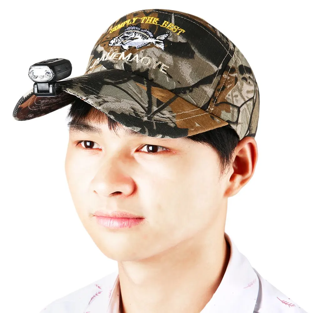 

Adjustable Camoouflage Sun Cap Fishing Hat UV protection with LED Headlamp