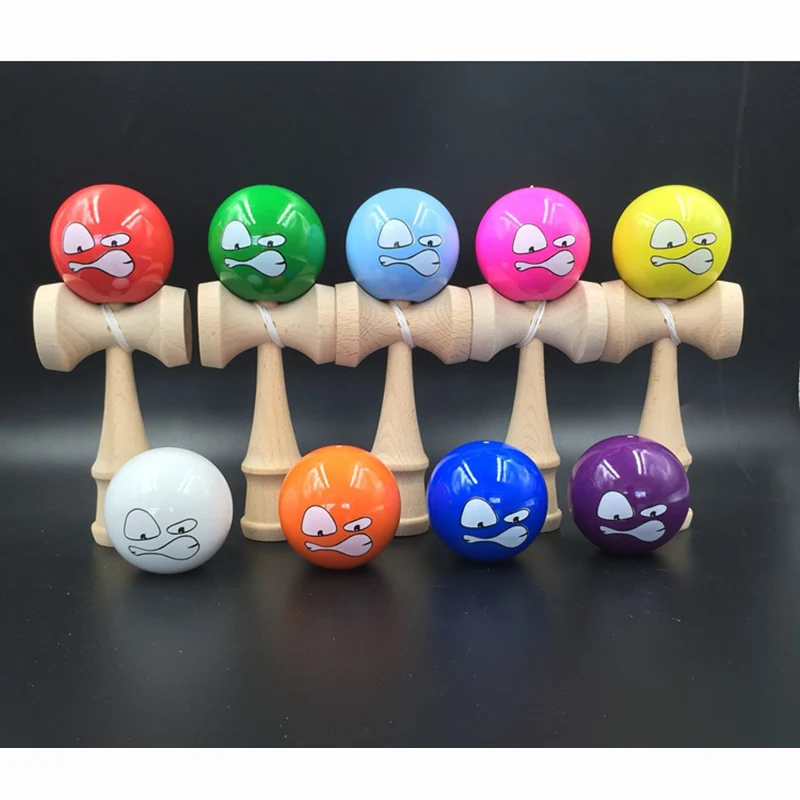 Most effective 18cm Spoof Funny Face Kendama Beech Wooden Juggling Skillful Balls Professional Outdoor Sports Toys