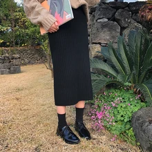 4 цвета элегантные зимние с высокой талией трикотажные тонкие средней длины юбки женские(X708