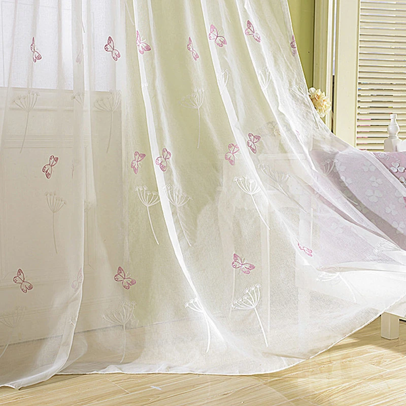 Вуаль с вышитой бабочкой, занавески для детей, спальни, Мультяшные, сельские, нежные, прозрачные, на окно, занавески, P266C
