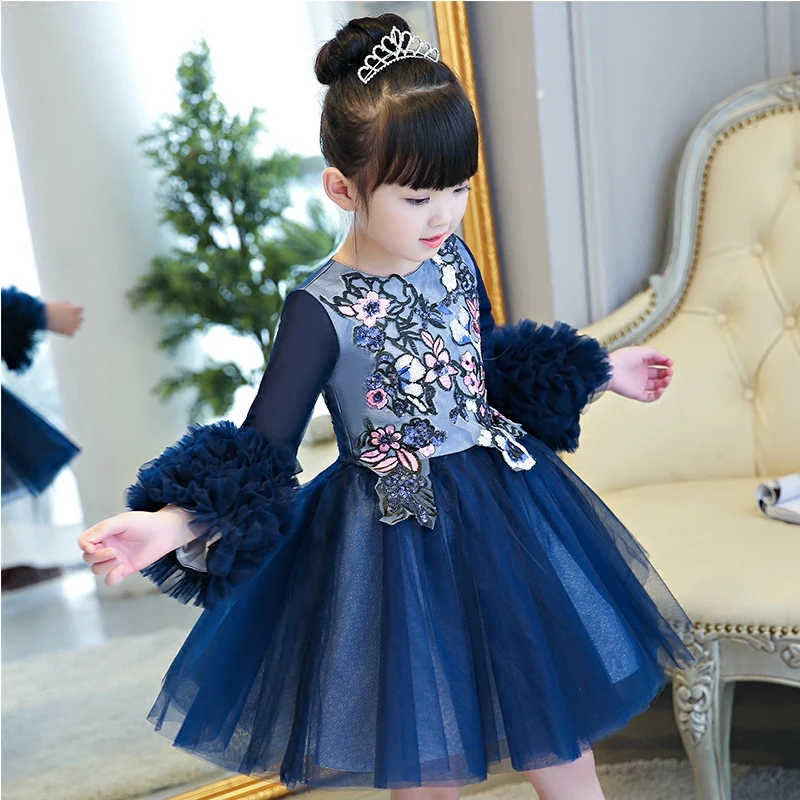 

Embroidery Flower Girl Dresses Petal Sleeve Ball Gown Kids Pageant Dress Birthday Costume Knee Length Prom Party Dress B65