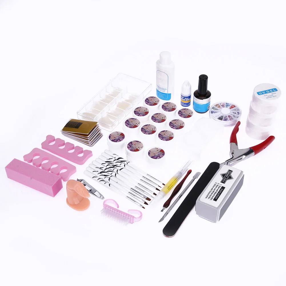 

Professional Full Set 12 color UV Gel Kit Brush Nail Art Set Nail Art UV Gel Solid Extension Manicure tools uv gel polish set