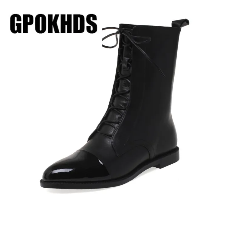 GPOKHDS; коллекция года; женские ботильоны из мягкой коровьей кожи на шнуровке с круглым носком; сезон осень-весна; женские ботинки для верховой езды на низком каблуке