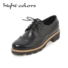 Новые женские ботинки с перфорацией типа «броги» в стиле ретро с круглым носком в консервативном стиле; винтажные женские туфли-оксфорды на шнуровке; Повседневная обувь; размеры 34-43