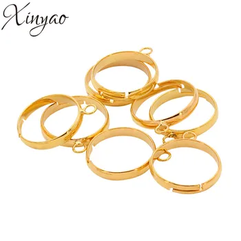 

20Pcs/lot Gold Color Round Adjustable Ring Chain With Circle Blank Finger Tray Open Split Ring Setting DIY Jewelry Making K0642