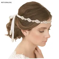 Дешевые Белые Свадебные обруч для волос со стразами ленты украшение для головы с кристаллами для невесты 30 см свадебные аксессуары для