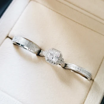 

Real 925 Sterling Silver 3pcs in 1 Couple Wedding Ring Set for Bridal Women and men Finger Gift Africa Fashion Jewelry R5259S