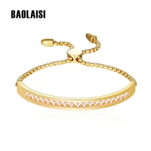 BAOLAISI браслет из нержавеющей стали золотого цвета регулируемый для женщин 3 мм кубический цирконий Blacelets& BanglesFashion вечерние ювелирные изделия