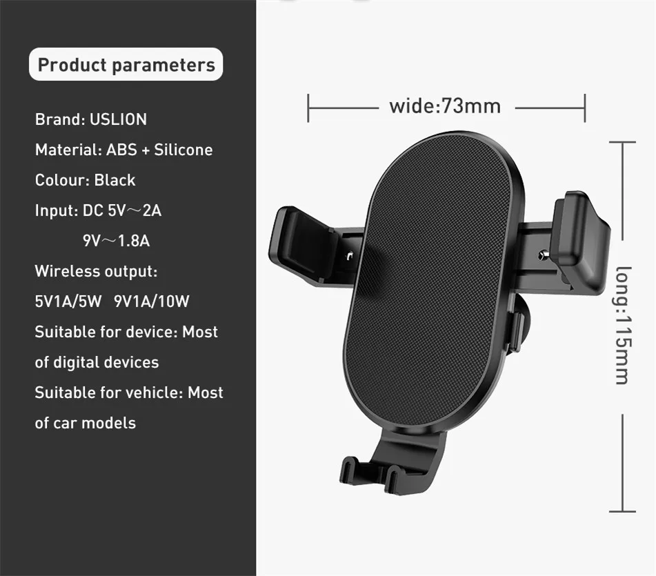 USLION Qi автомобильное беспроводное зарядное устройство для iPhone XR XS MAX X 8 7 samsung Xiaomi huawei быстрая Беспроводная зарядка Автомобильный держатель для телефона