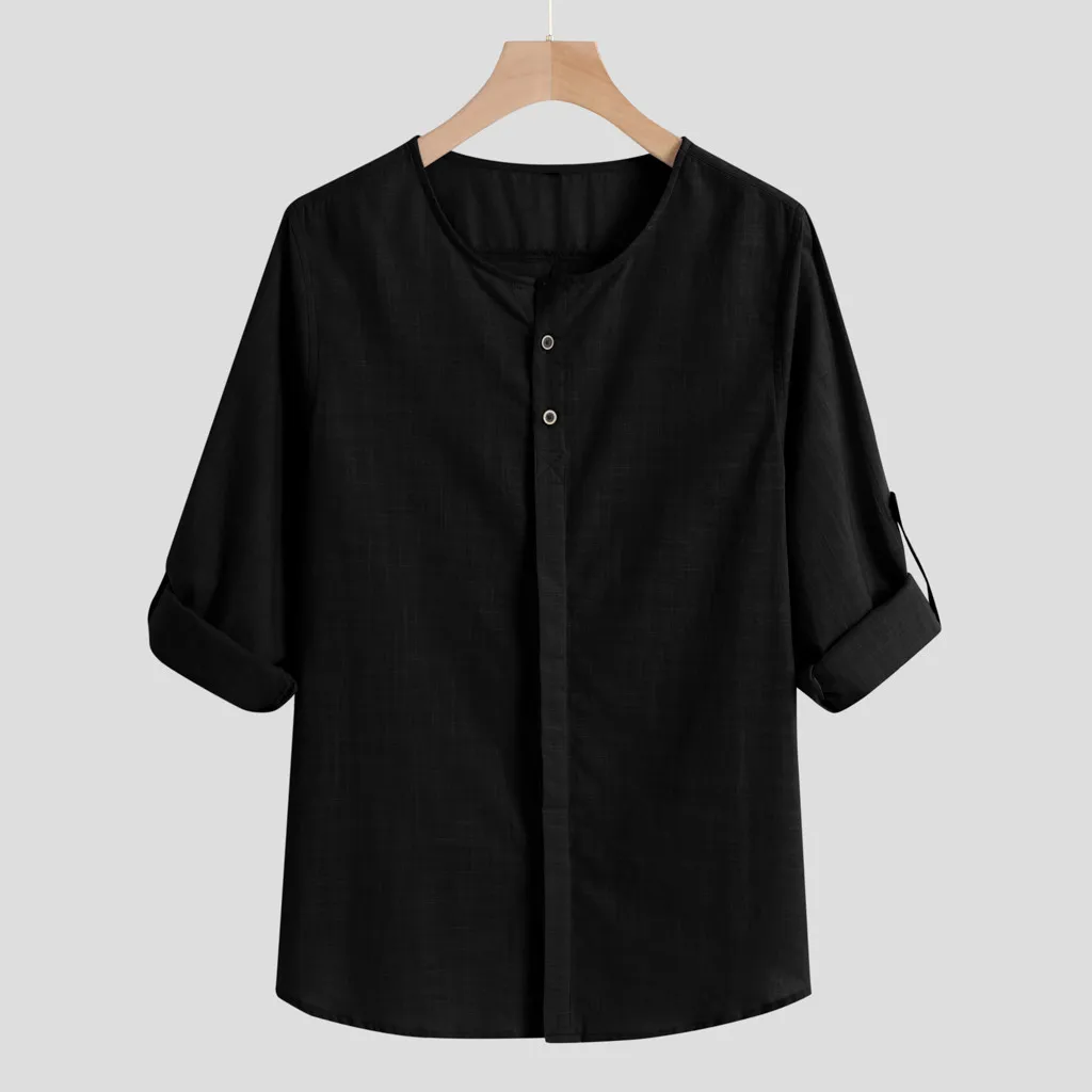 Мужская рубашка уличная мода мужские рубашки с длинным рукавом Camisa Мешковатые Хлопок Смесь круглый вырез, для мужчин блузка Топ Camiseta hombre