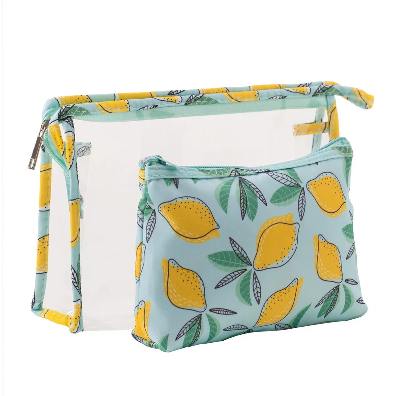 PURDORED2 шт/комплект прозрачная сумка-косметичка для путешествий по ПВХ, одежда с принтом «лимон Макияж сумка Для женщин Водонепроницаемый