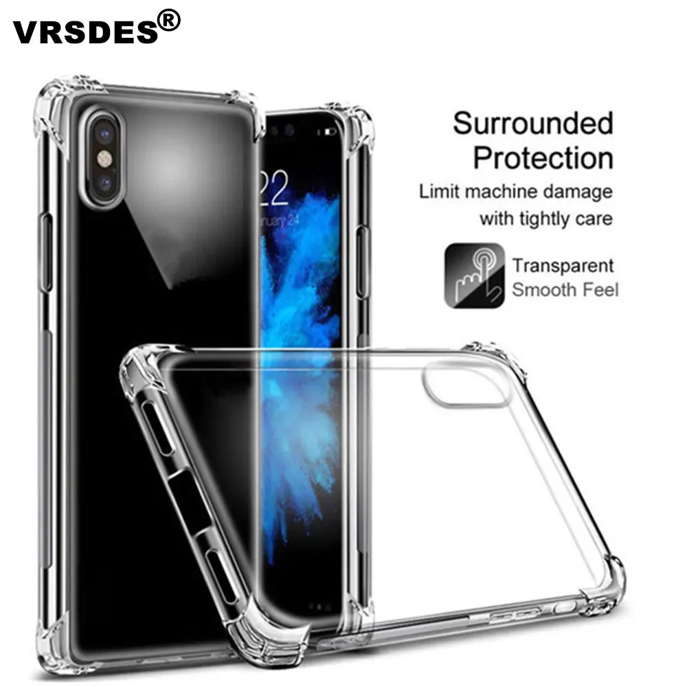 

VRSDES For iPhone XS XR XS MAX 8 Plus X 10 Phone Case Soft Silicone Clear Transparent Slim TPU Phone Case For iPhone 6 6S 7 Plus