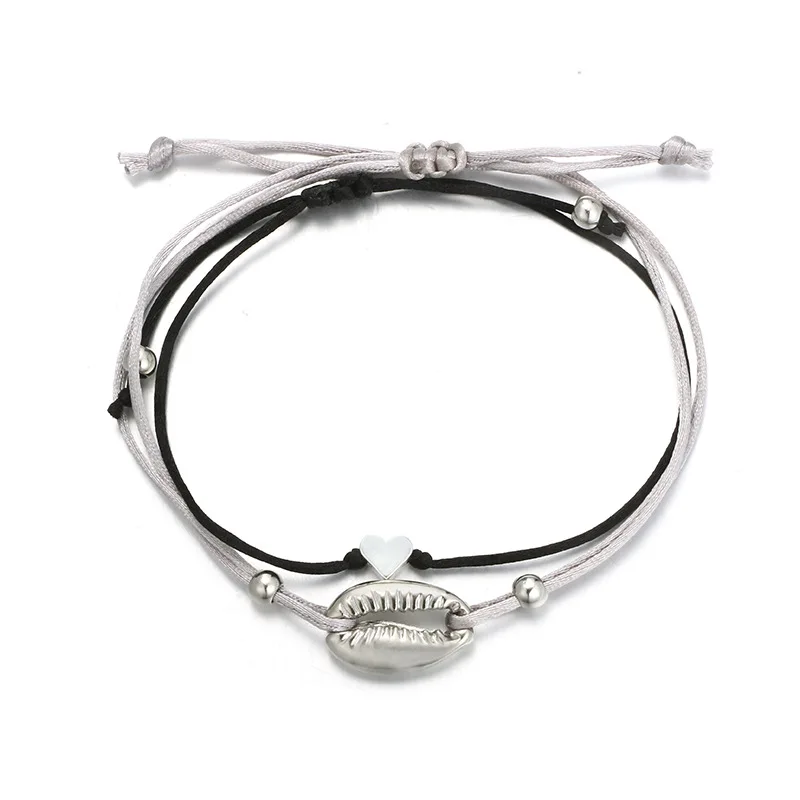 

2pcs/set Abalone Seashell Love Heart Bracelets Bangles Shell Conch Rope Chain Adjustable For Women Bohemian Boho Beach Jewelry