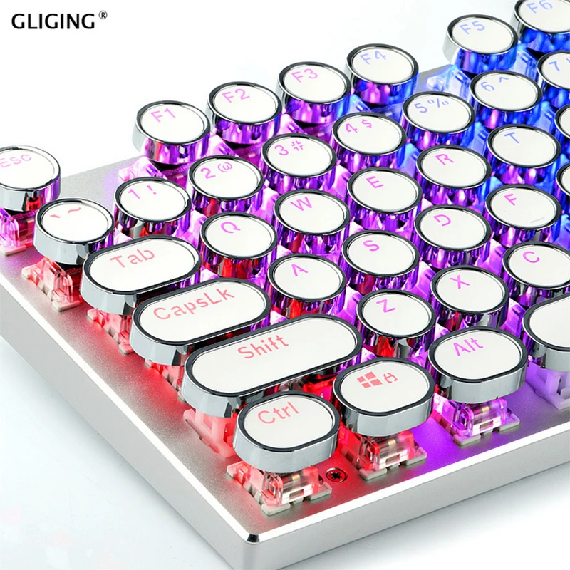 104 Key Plating Steampunk Round Keycap Real Mechanical Game Keyboard