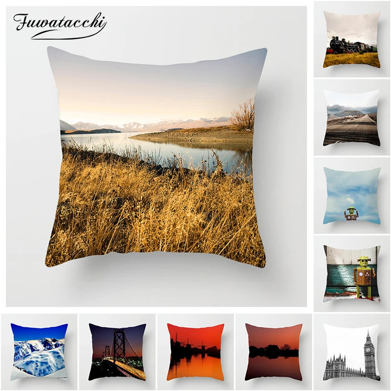 

Fuwatacchi Natural Scenic Style Cushion Cover River Snow Tree Throw Pillow Car Home Decor Decoration Sofa Decorative Pillowcase
