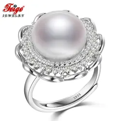 Роскошные чистые 925 пробы серебряный жемчуг большое кольцо для женщин Свадебные украшения подарки 12-13 мм белый пресноводный ювелирные