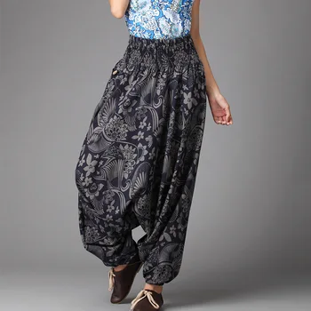 

Nepal Style Cross Pants 2019 Spring Autumn Women Pants Floral Cotton Linen Baggy Pants Extra Loose Pants Long Trousers 020705