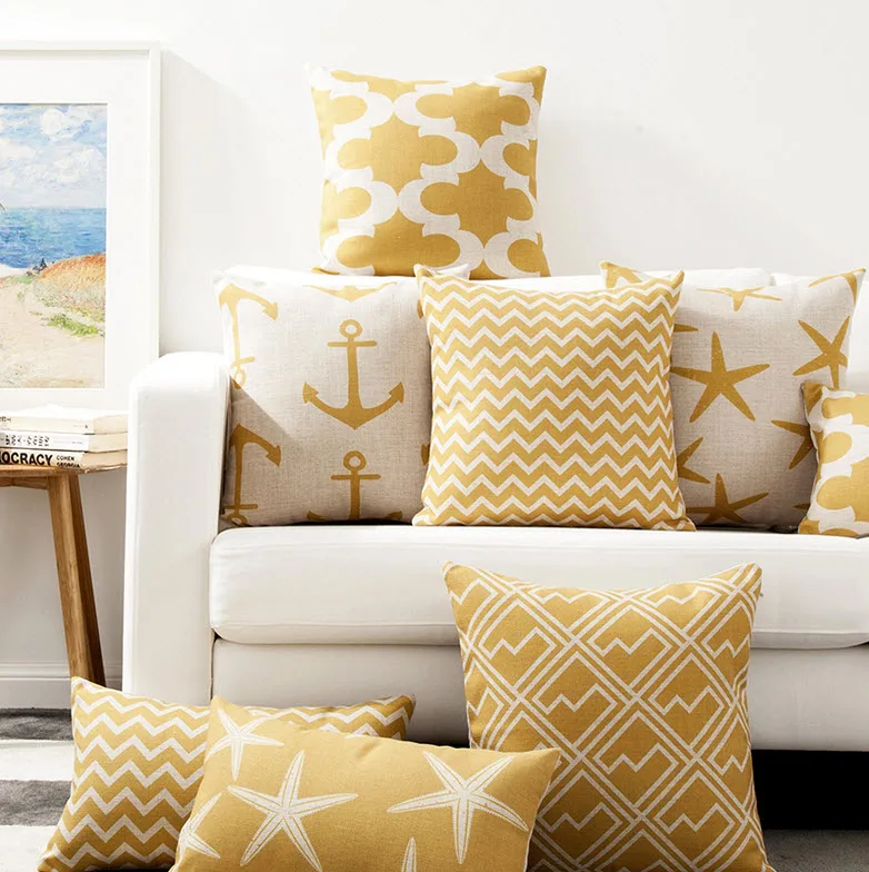 

Nordic Geometric Pattern Throw Massager Decorative Vintage Office Nap Pillow Cover Fiber Flax Emoji Pillows Home Decor Gift