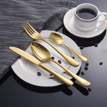 

4pcs Golden Dinnerware Set Stainless Steel Fork Spoon Household Western Steak Knife Full Cutlery Set High Quality Tableware