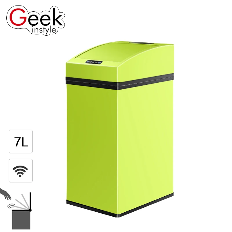 

Geekinstyle 7L Colorful Mini Trash Can Stainless Steel Garbage can Infrared Touchless can Dustbin Kitchen Sensor Waste Bin