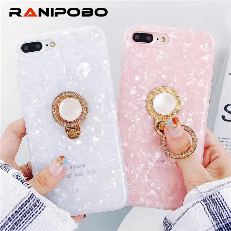 

Ring Stand Shining Holder Phone Case For iPhone 7 Plus Dream Shell Cases For iPhone X 8 7 6 6S Plus IMD Silicone TPU Back Cover