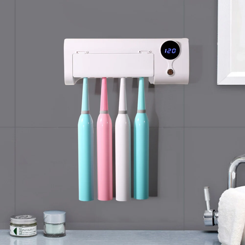 Kaufen 2019 neue UV Licht Zahnbürste Zahnpasta Dispenser Sterilisator Wand Montiert Halter Rack Bad Versorgung