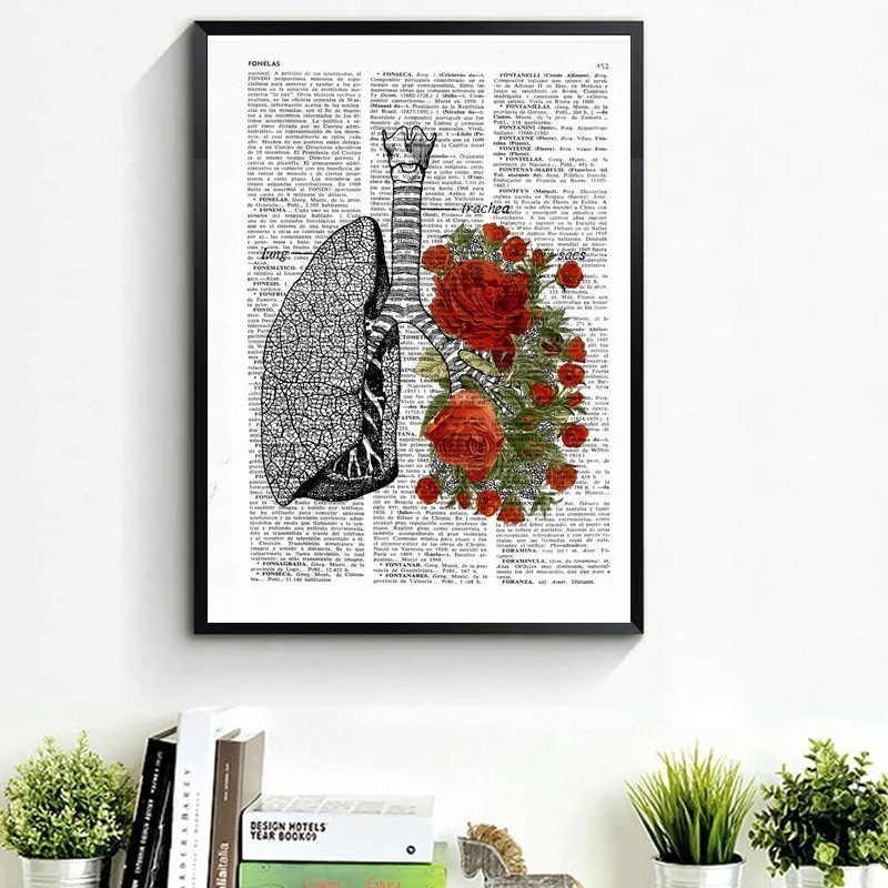 

Heart and Lungs Anatomy book page Print on Vintage Art Oil Painting Poster Prints Home Wall Decor Painting
