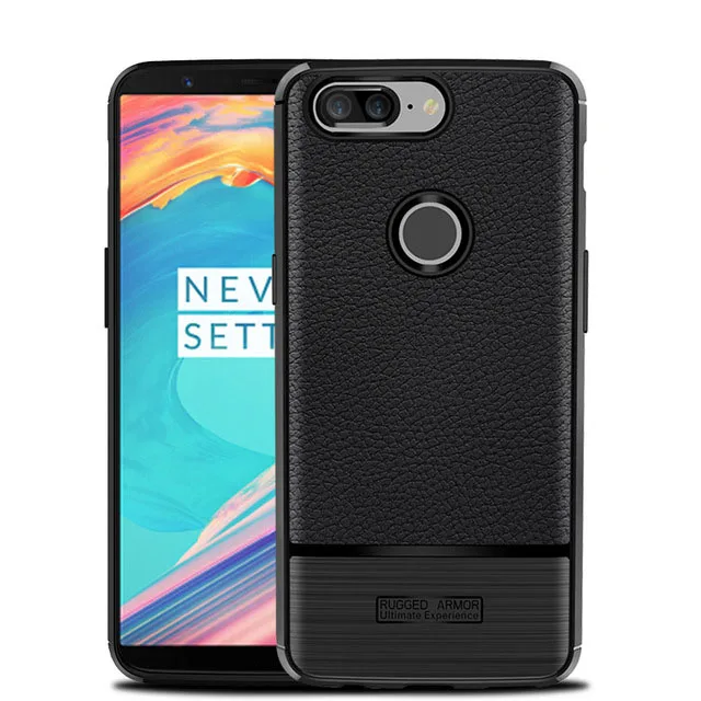 Buy For OnePlus 5T Case One Plus 5T Cover Litchi Leather Grain + Carbon Fiber