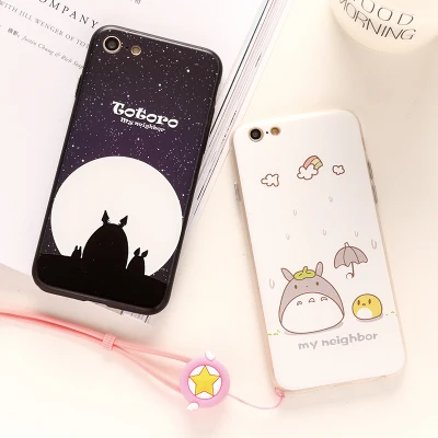 

Cartoon Totoro cover For iPhone 8/7 plus case Cute chinchilla hard back cover for iPhone 6 6s plus phone shell couple gift +rope