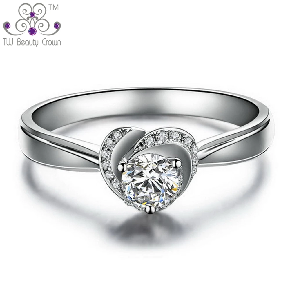 

2017 High Quality Genuine 925 Sterling Silver Woman's White Cubic Zirconia Love Heart Wedding Ring Bridal Jewelry Antiallergic