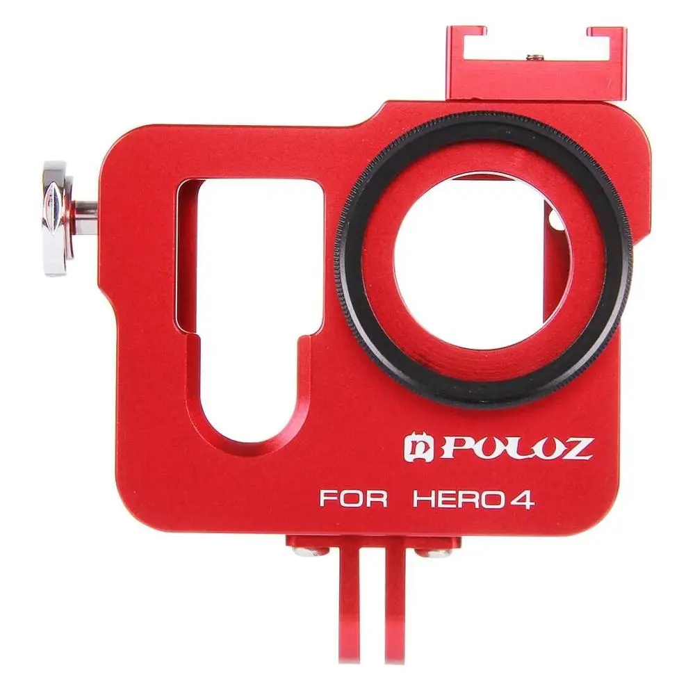 PULUZ для GoPro аксессуары Корпус оболочки Алюминий сплав Защитная клетка с рамкой и УФ-фильтр для объектива Кепки для GoPro HERO4 GoPro HERO 4 - Цвет: Red