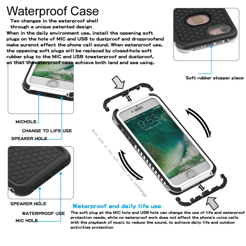 رقيقة جدا للماء حالة ل فون X 6 6 ثانية 7 8 زائد الغوص سباحة التزحلق حالة IPX68 3 متر عميق الغوص الحياة و المياه حالة الإثبات