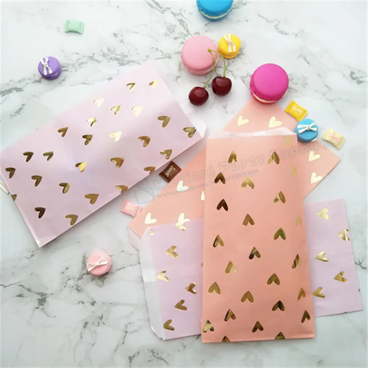 

25pcs Blush Pink Foil Gold Heat Candy Paper Bags Violet Snack Sweet Packing Party Treat Bag for Wedding Bridal Shower Birthday