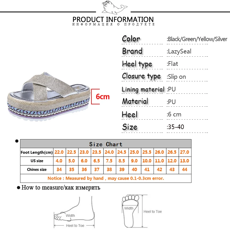 LazySeal тапочки на плоской подошве; женская обувь с кристаллами; вьетнамки на высоком каблуке; новые женские шлепанцы на платформе; Chanclas Mujer; коллекция года