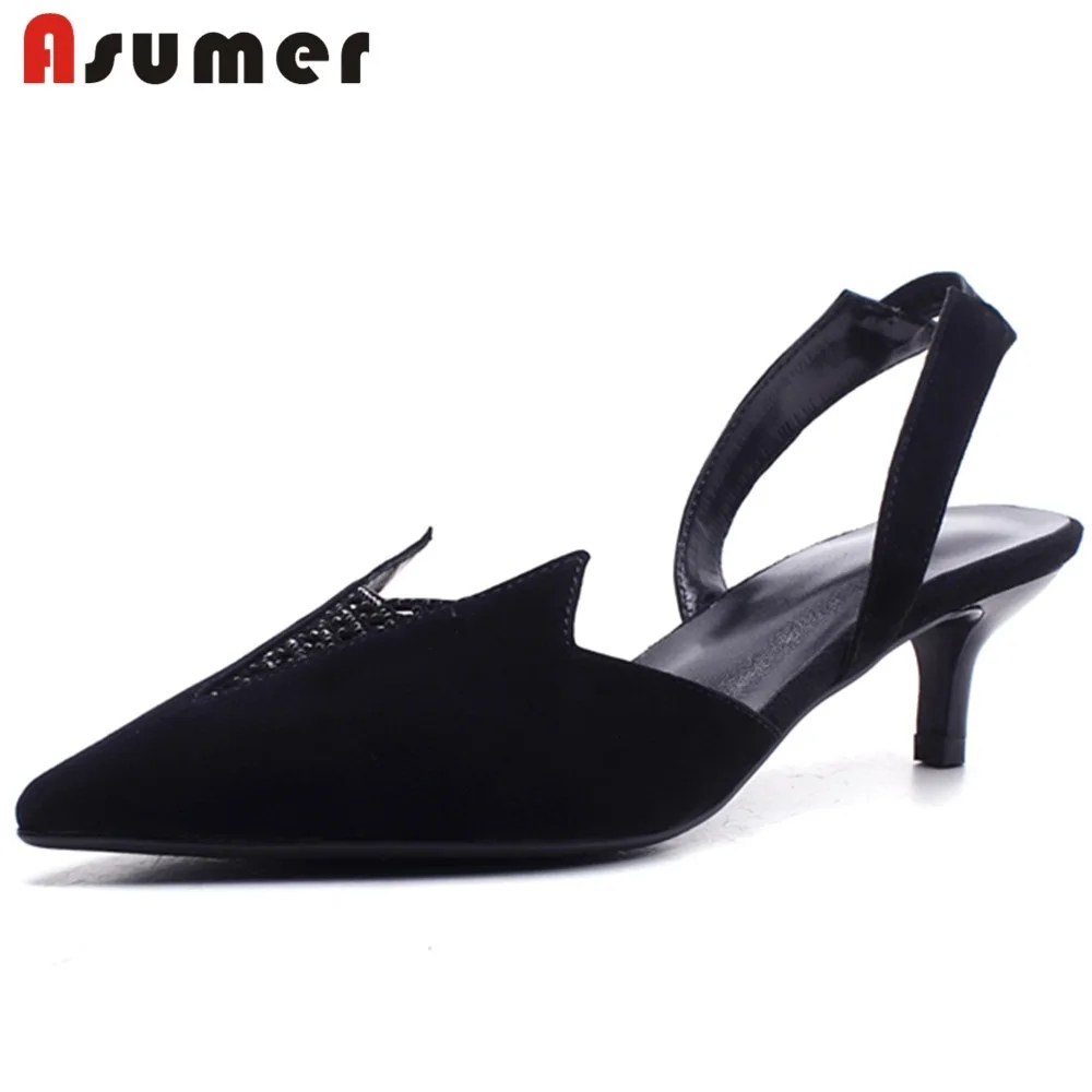 

ASUMER 2018 New fashion kid suede leather shoes high heels elastic band pointed toe string bead sandals women party dress shoes