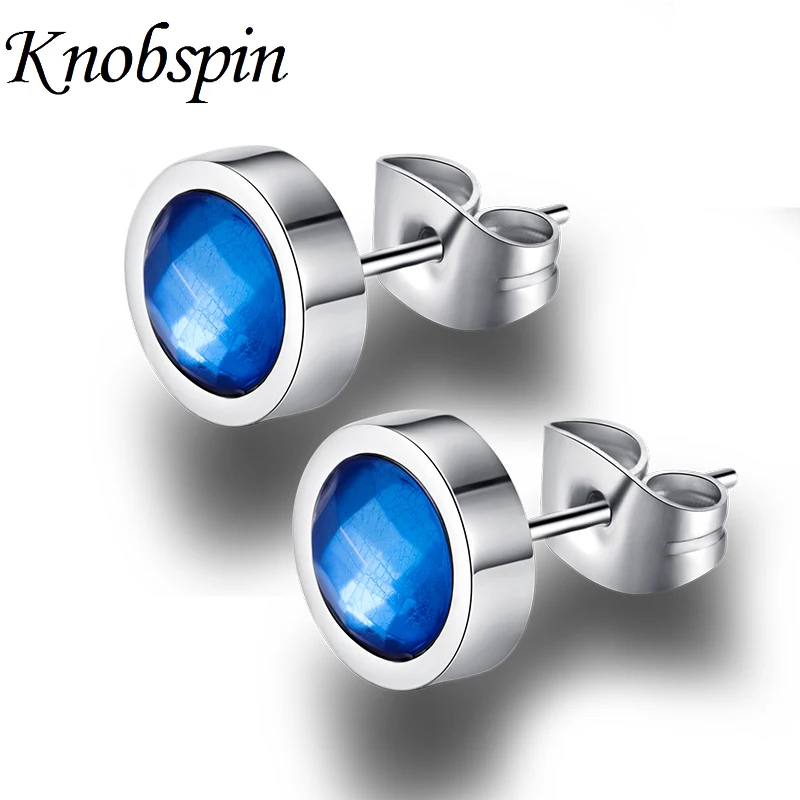 White/Black/Blue/Colorful Round Zircon Stud Earrings for Men Fashion Simple Stainless Steel Men