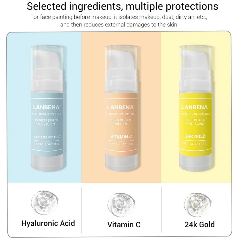 2019 Makeup Base Essence Makeup Primer VC 24K Gold Hyaluronic Acid Face Primer Pores Shrink Moisture Oil-Control Brighten
