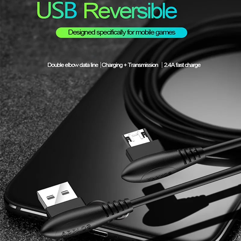 APPACS 3 حزمة سريع كابل شحن الهاتف المحمول المصغّر USB كابل 90 درجة USB مزامنة كابل بيانات لسامسونج s6 s7 HTC Xiaomi هواوي