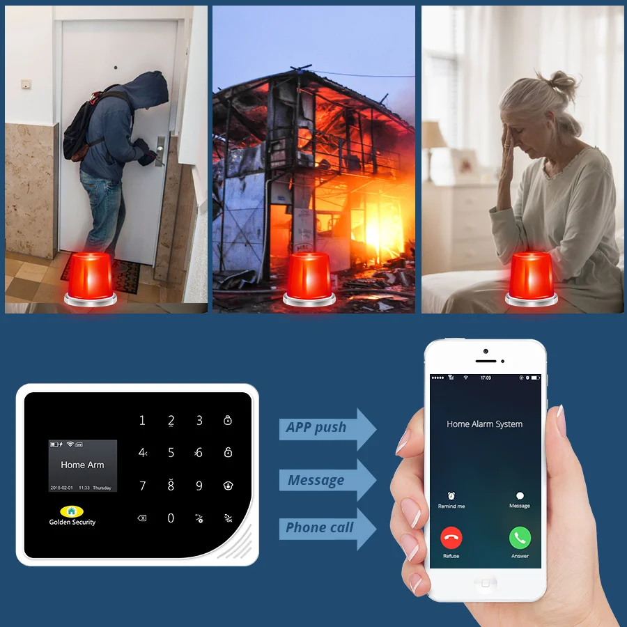 Golden Security Russian Spanish English S5 WIFI GSM Alarm System Security Home GSM Alarm System APP Control Alarm DIY Kit Golden Security Russian Spanish English S5 WIFI GSM Alarm System Security Home GSM Alarm System APP Control Alarm DIY Kit