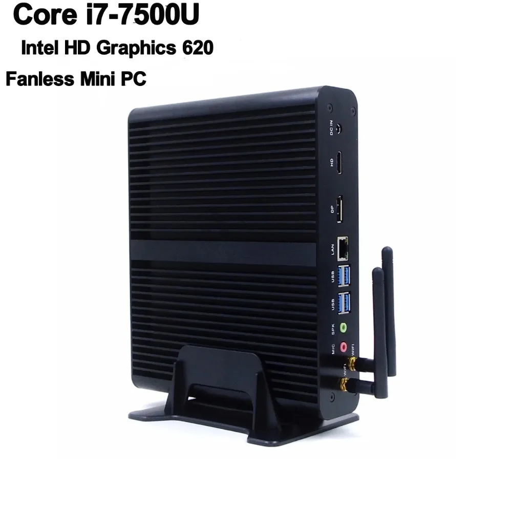  7th Gen. kaby Lake Fanless Mini PC,Nettop,Windows 10 Mini Computer with Core i7 7500U,Intel HD Graphics620,4K HTPC,HDMI,DP,WiFi  